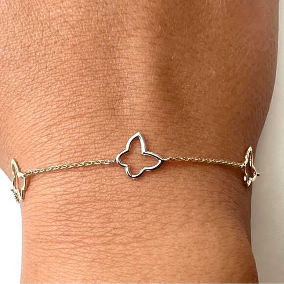 14k real gold butterfly bracelet dainty trendy | Gift for Girlfriend | Trendy | - Picture 6 of 11